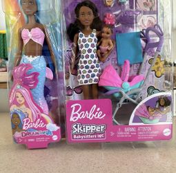Barbie Dreamtopia Mermaid Doll with Blue Hair And  Barbie skipper babysitter