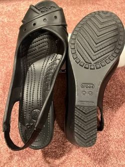 Crocs Women Size 10 Farrah Black Slingback Wedge Heels Peep Toe Sandals