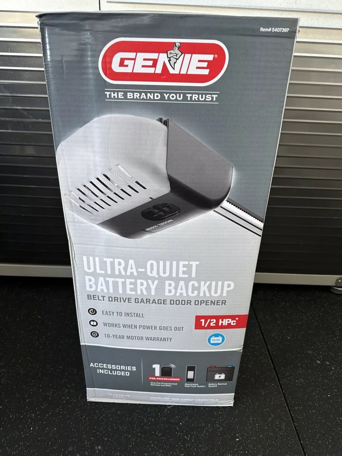Genie 1/2 HPc Ultra Quiet Belt Drive Garage Door Opener And Battery Back-up