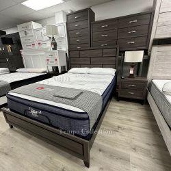 4 PCS BEDROOM SET - QUEEN BED, DRESSER, MIRROR, NIGTHSTAND - [NEW]