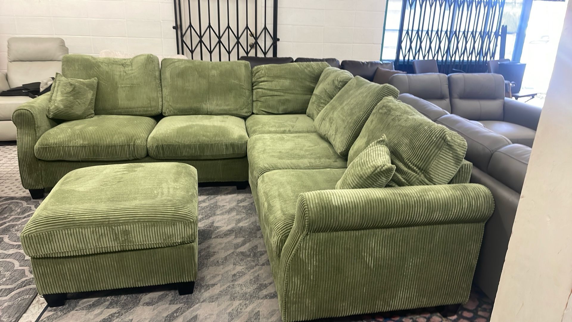 New 99x99 Corduroy Sectional Couch With Ottoman / Free Delivery