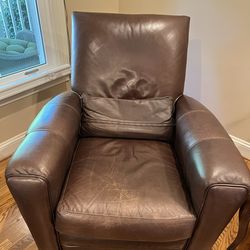100% Real Brown Leather Barca Recliner  Made In USA