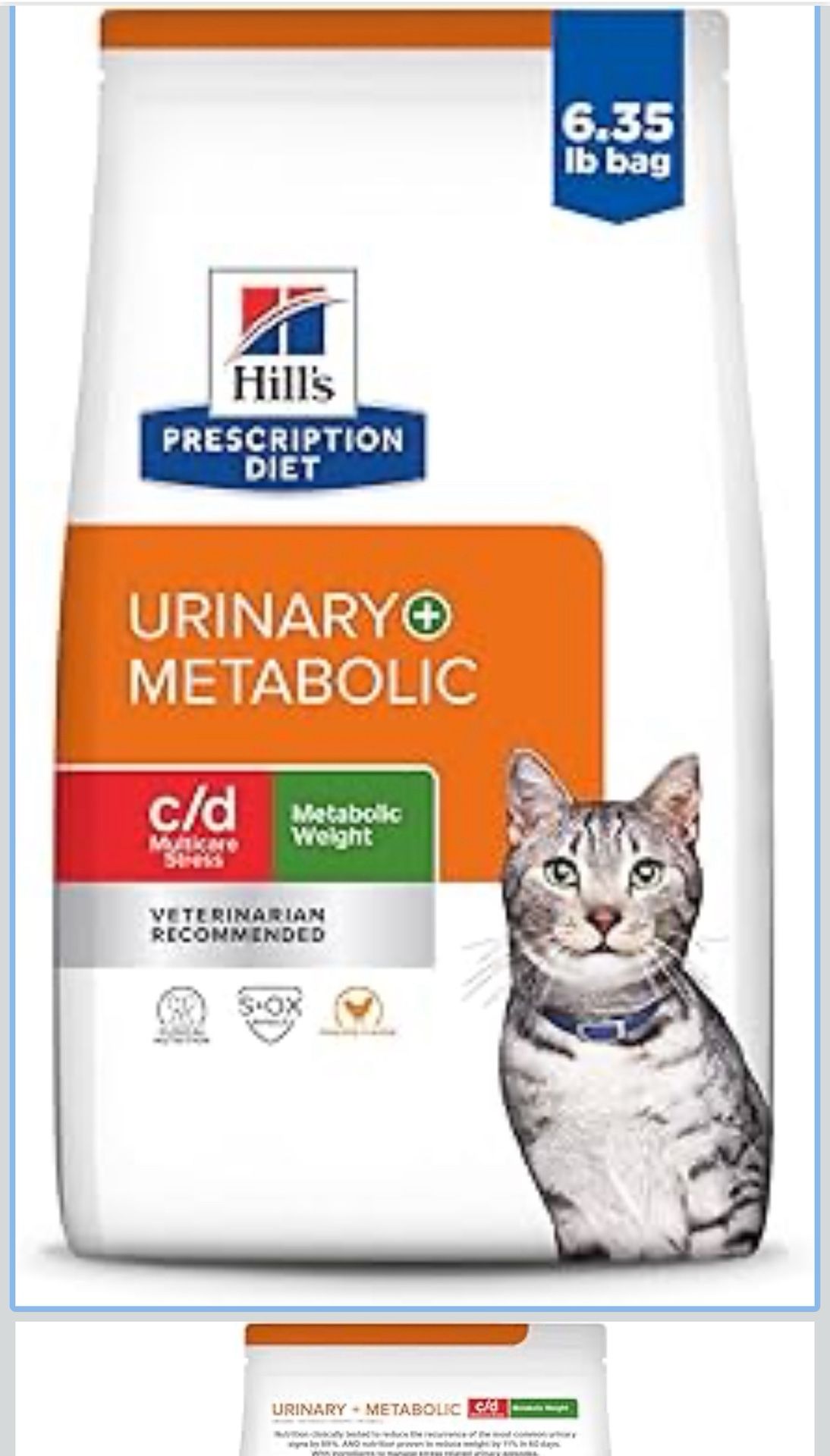 New Hill's Prescription Diet c/d Multicare Stress + Metabolic, Urinary Stress + Weight Care Chicken Flavor Dry Cat Food, Veterinary Diet, 6.35 lb. Bag