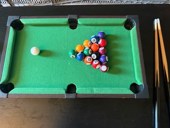 Mini Tabletop Pool Table + 16 Balls & 2 Mini Cues — No Rack