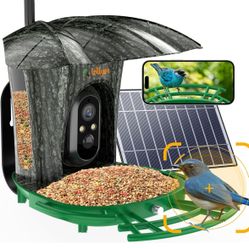 Smart Bird Feeder with Camera+7W Solar Panel,180°Wide View 1080P Auto Capture Bird Video&Motion Detection,AI Identify 11000+ Birds