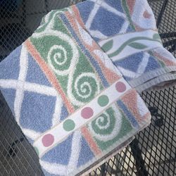 Wamsutta 100% Thick Cotton Vintage Towels Pastel Fun Design