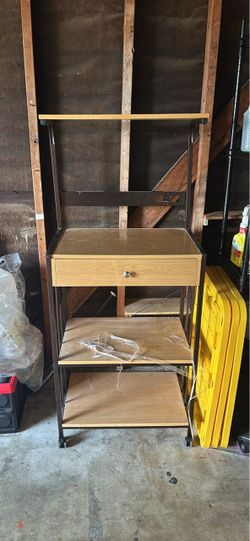 Metal and Wood Rolling Baker's Rack with Drawer