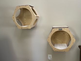 Natural Wood Wall Cat Condo (Set of 2)