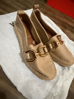 Beige Espadrille Loafers with Gold Horsebit