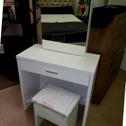 Vanity sliding mirror and storage stool $50 down