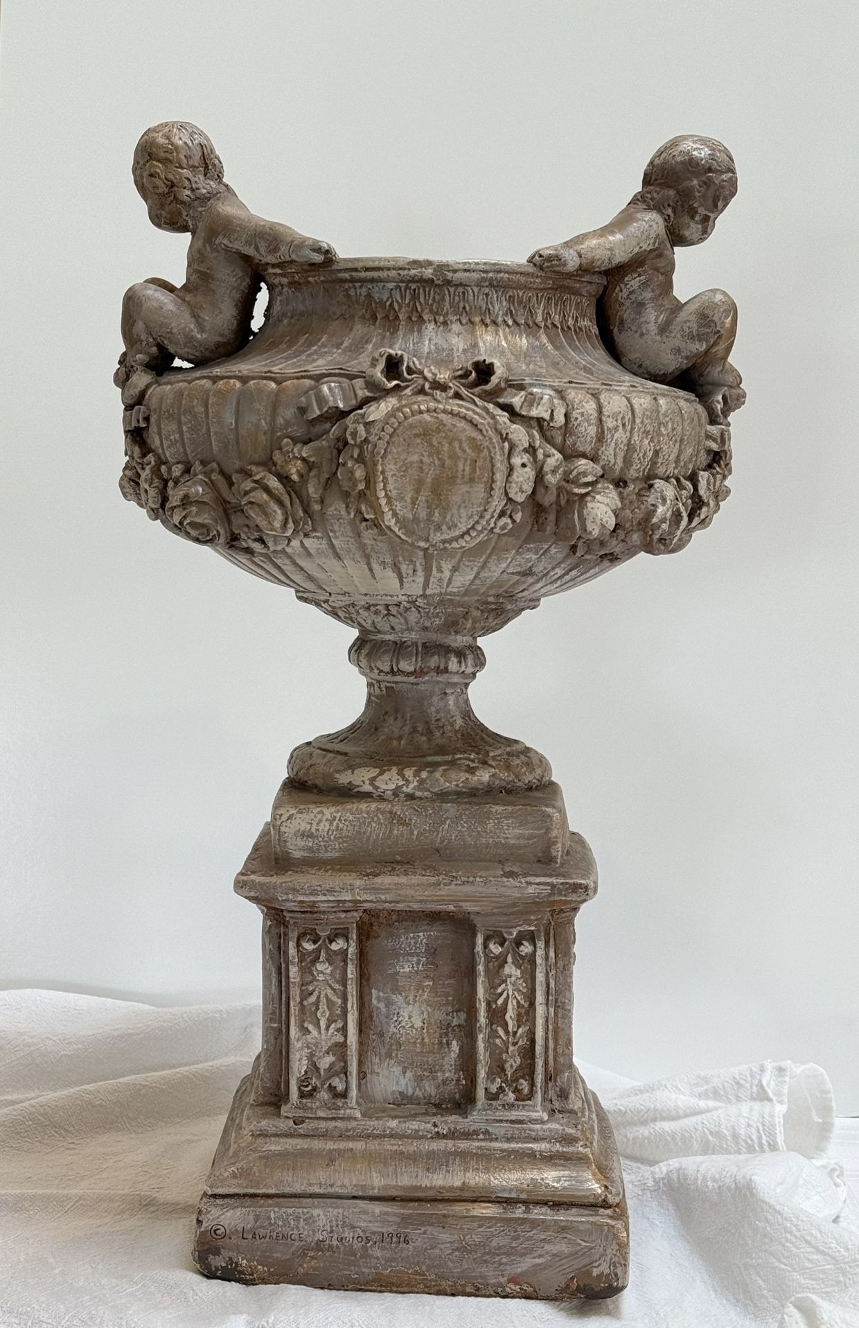 Antique Style Decorative Urn Cherub Garden Planter Plaster...