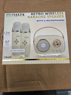 Retro Wireless Karaoke 2 Microphones Bluetooth  6 Voice Effect Speaker 12 hour playtime Adults kids