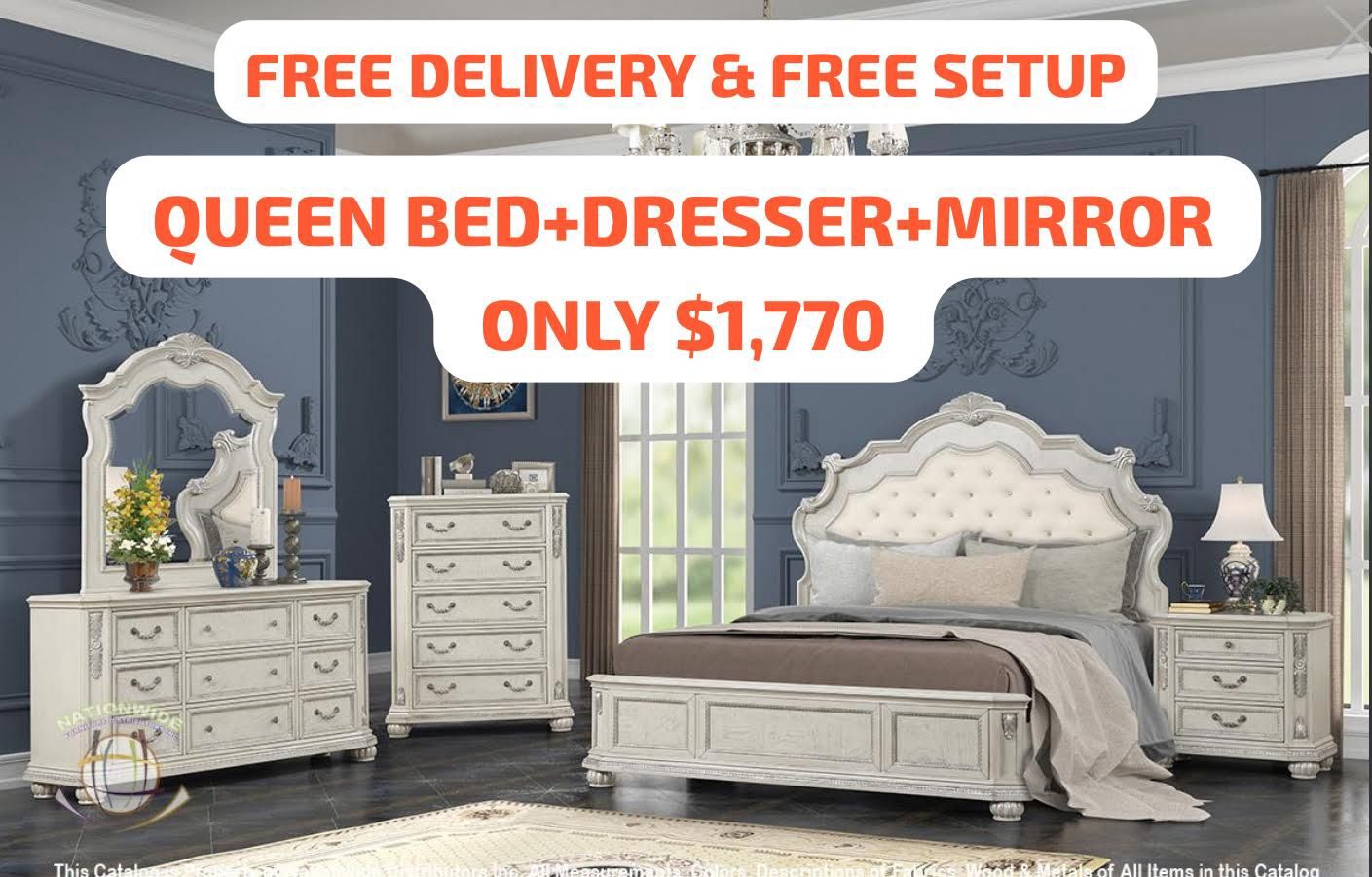 TRADITIONAL STYLE QUEEN BED, DRESSER & MIRROR ONLY $1,770