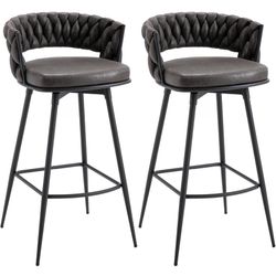 BV Counter Height Bar Stools Set of 2, 26 inch Seat Height Bar Stools, 180° Swivel Barstools with Woven Back and Footrest, Suede Fabric Counter Stools