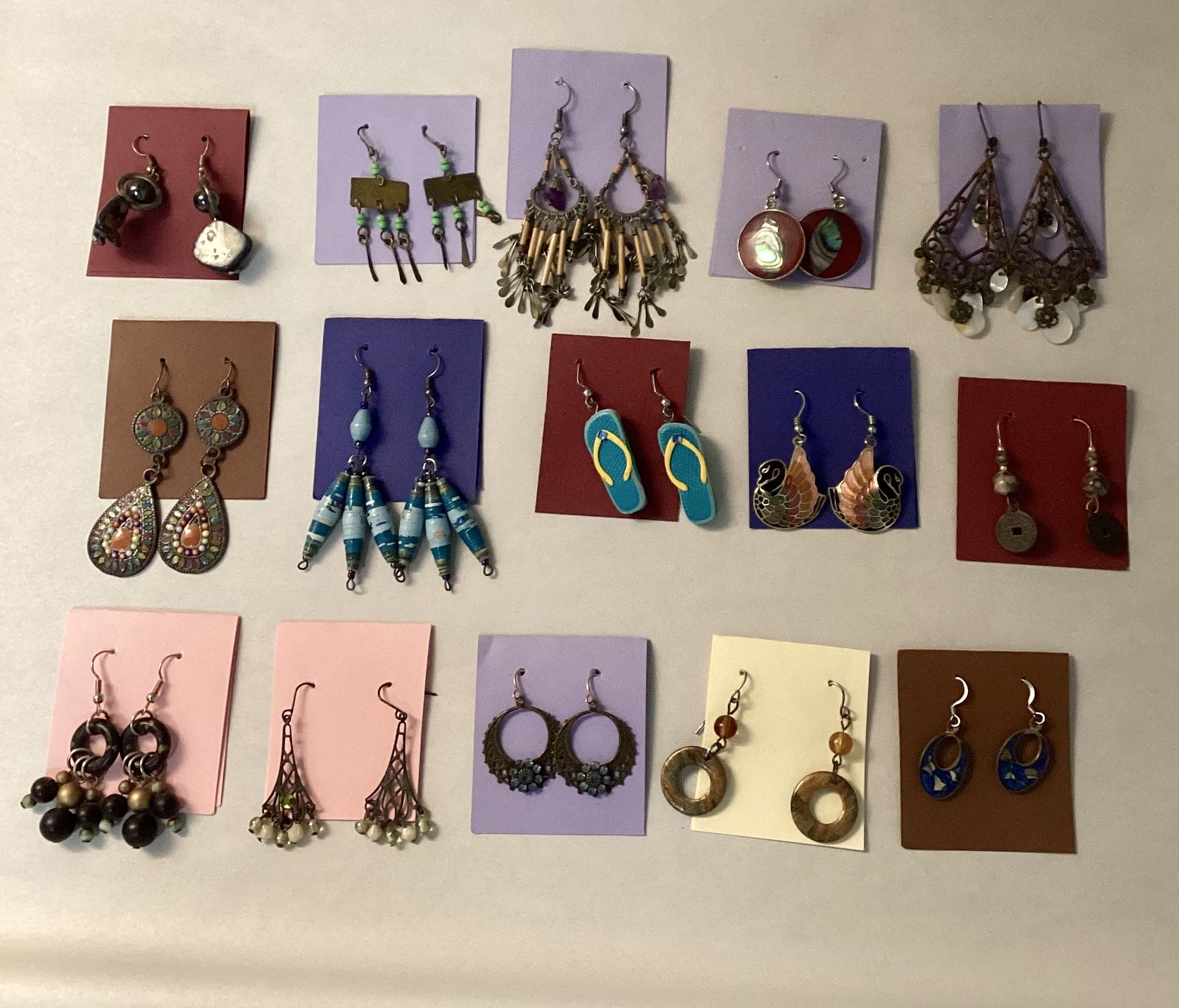 15 Pair Of Earrings, Miscellaneous Styles For Pierced Ears. Lot Of 15