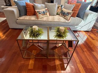Set of 2 Gold Metal Glass Top Coffee Tables