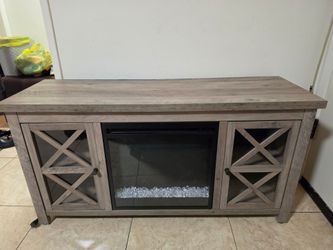 Hudson and Canal Coltan Crystal Fireplace and TV Stand Grey Oak