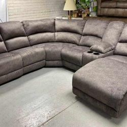 Flannel Comfy Plush Reclining Sectional Sofa Couch 