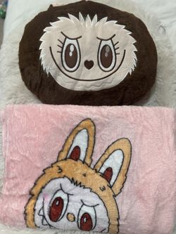 Labubu Brown 2-in-1 Plush Pillow and Blanket Set - New with tag