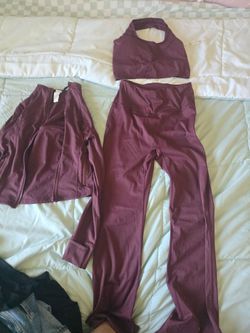 Lululemon Define Cropped Burgundy Jacket + Leggings + Bra