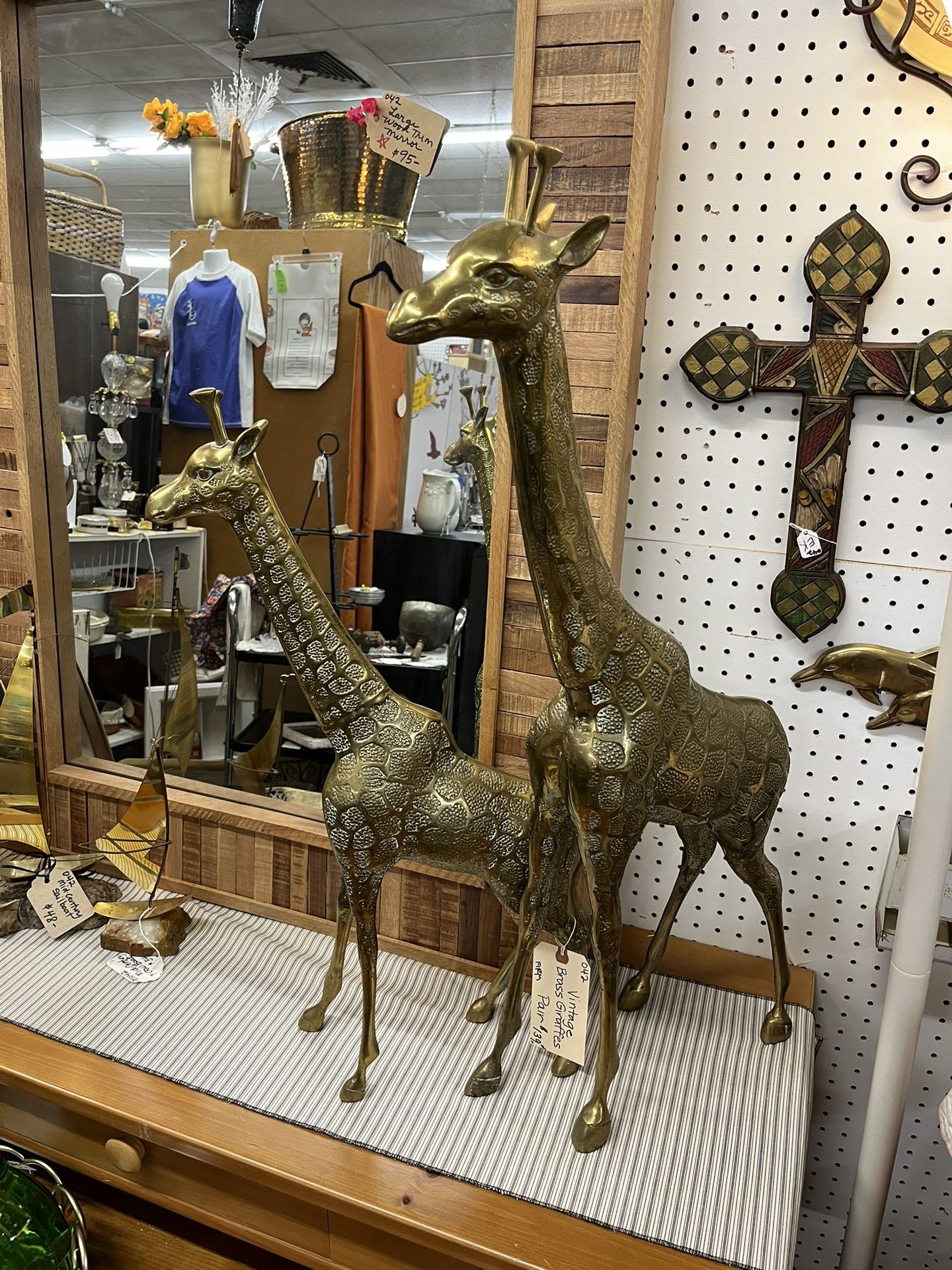 Pair Of Vintage Brass Giraffe Statues
