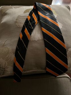 Black and Orange Striped Necktie made by Marco Polo Italian style
