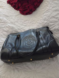 Black leather handbag