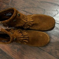 Brown Fringe Booties 