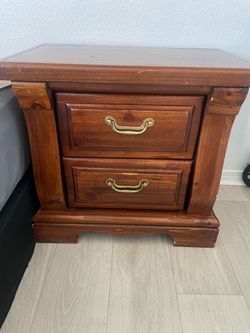 Wood 2-Drawer Nightstand with Brass Handles