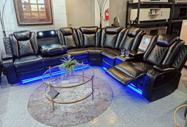Black Power Reclining Sectional with LED Lighting