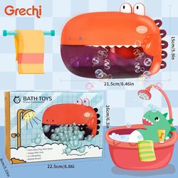 Grechi Dinosaur Bath Toys for Toddlers, Automatic Bubble Machine with 12 Children’s Songs, Baby Bathtub Toys for Kids Age 1-3 5-7, Fun & Safe Bath Tim