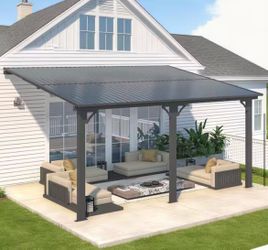 14 ft. x 10 ft. Outdoor Wall Mounted Hardtop Gazebo Adjustable Height Pergola for Patio
