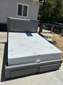 Queen bed frame and mattress