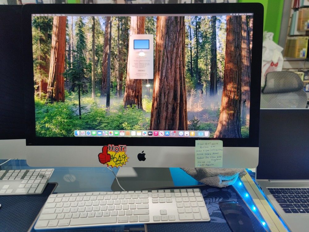 Apple iMac 2019 27" 5K Retina Intel Six Core , 32GB DDR4 Ram, 512GB SSD, AMD Radeon Pro 570X 4GB Graphics, mocOS Sequoia, Apple Wireless Keyb