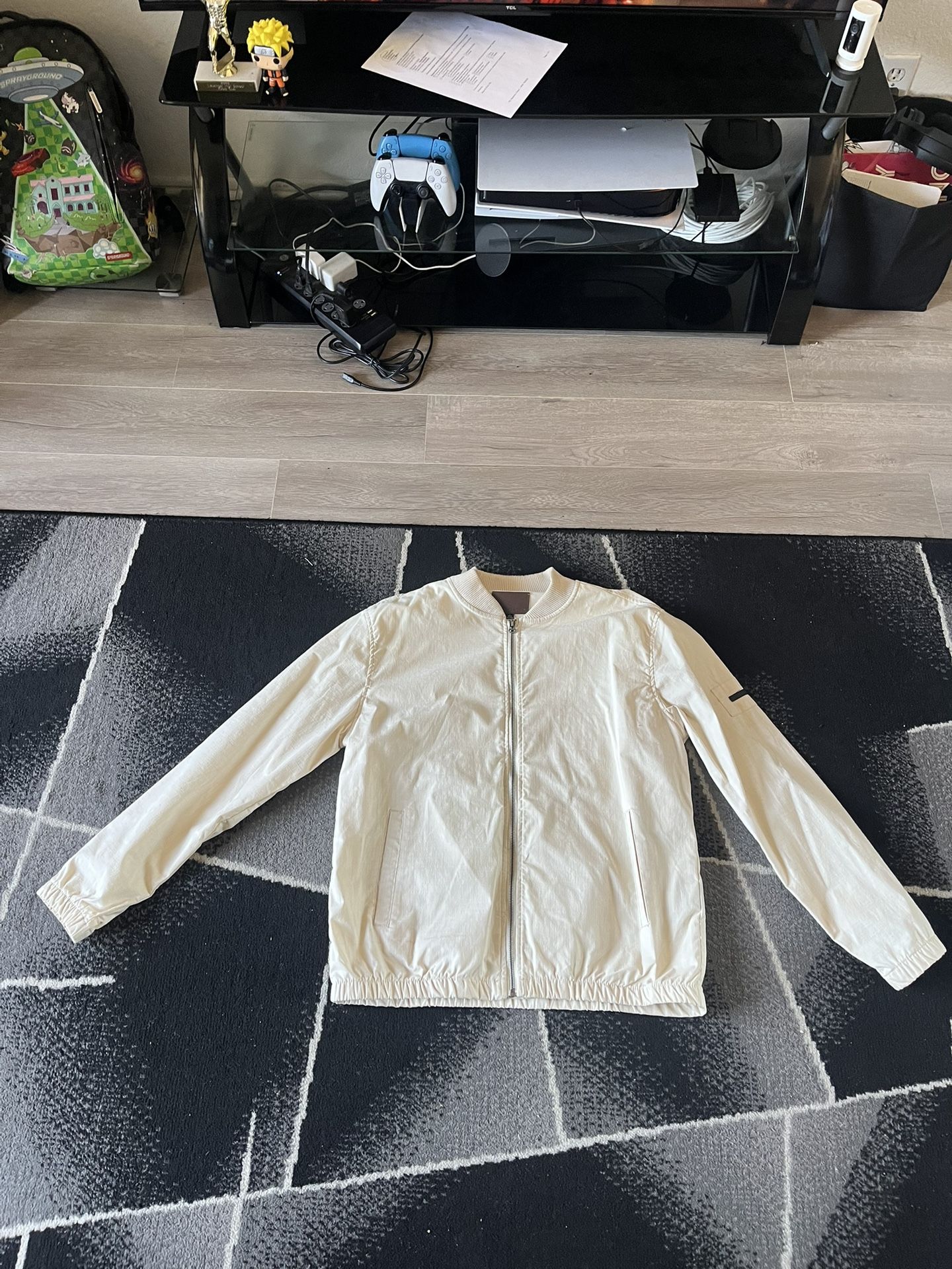 Cream/Tan Lightweight Bomber Jacket Full-Zip Men’s 