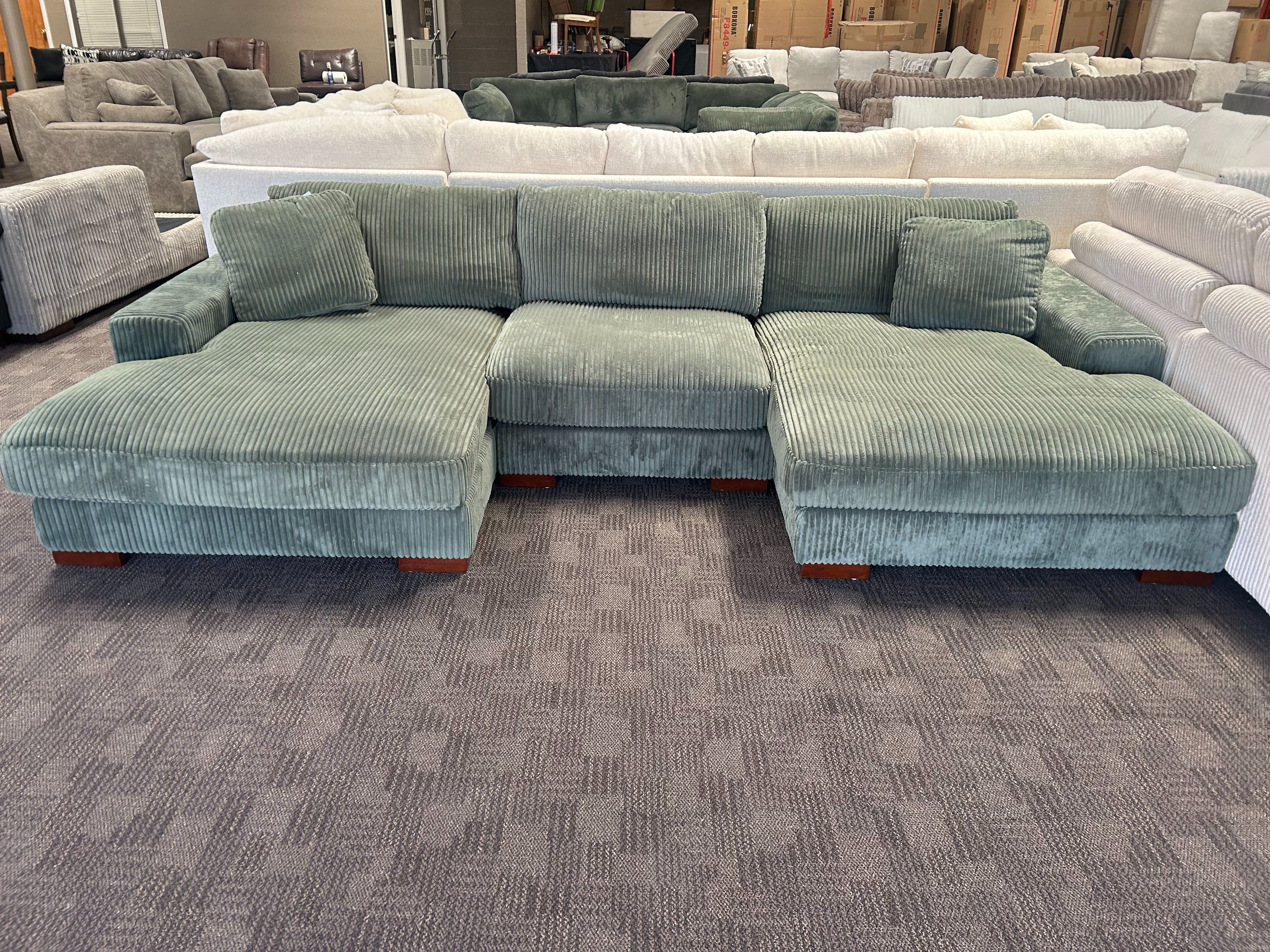Green Double chaise comfy sectional sofa