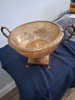 Vintage Brass and mosaic ornate pedestal bowl made by John Richard