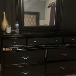Black Dresser With LED Light Mirror comes with remote