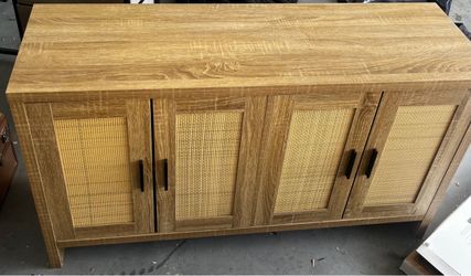 Wood Sideboard Buffet Cabinet with Cane/Rattan Doors