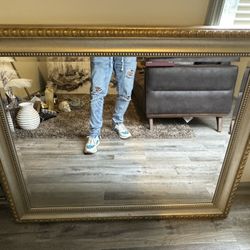 Gold and Bronze Antique Mirror and 2 Oversized Candles for $85. 