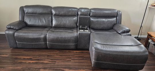 Bob's Trailblazer gray leather 129" 4 piece couch with active goof proof 5 year protection