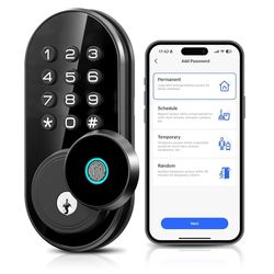 TEEHO TE342 Fingerprint Smart Keyless Entry Door Lock with Keypad, Bluetooth App Remote Control - Electronic Deadbolt for Front Door - Auto Lock - Mat