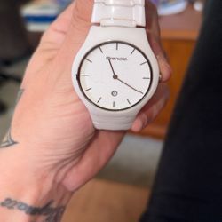 Brendel model V620945 is a white ceramic women's wrist watch featuring water resistance