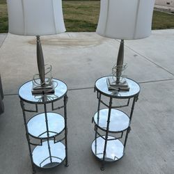 Two End Tables And Matching Lamps 