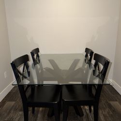 Dining Table Set – Glass Top with 4 Black Chairs
