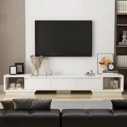 Deformable TV Console with 3 Drawers, Modern Extendable TV Stand in Stretch of 65"-106" Wide white  $100 