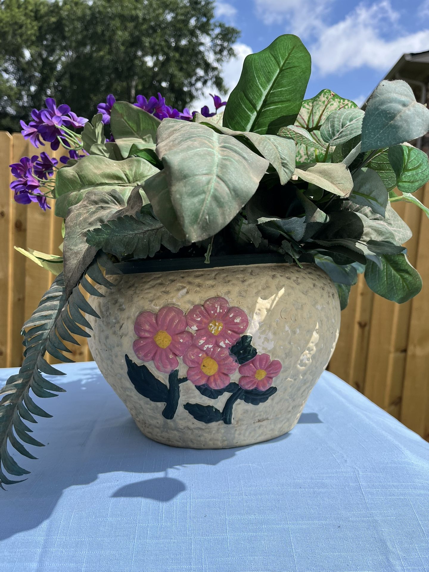 Artificial Flowers/Greenery In Decorative Textured Pot