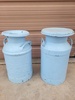 2 Vintage Metal Farm Milk Jug Containers