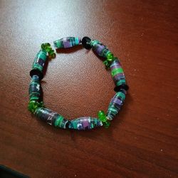 Stretch Bracelets - Shades of GreenBeaded Bracelets for Women - Beaded Bracelet Made with Recycled Paper Beads - Stretch Bracelets Handmade in Africa 