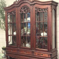 Gorgeous Antique Solid Mahogany Wood China Cabinet / Hutch  66in. W x 14in. D x 85in. H